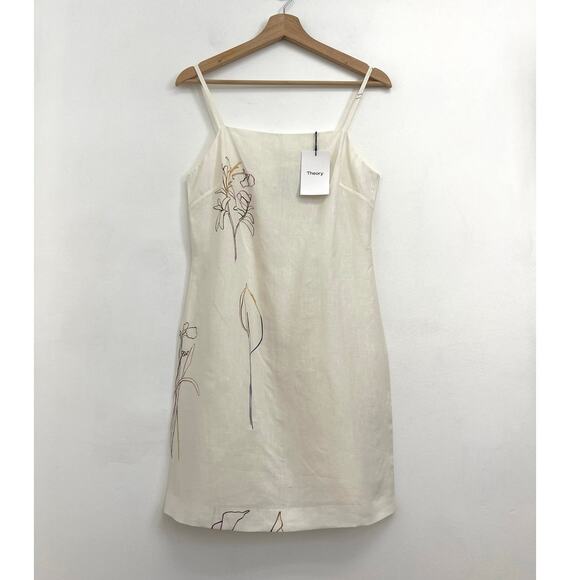 NWT Theory IWG Weekend Square Neck Nature Linen Print Resort Mini Dress - Size 4 - Picture 2 of 13